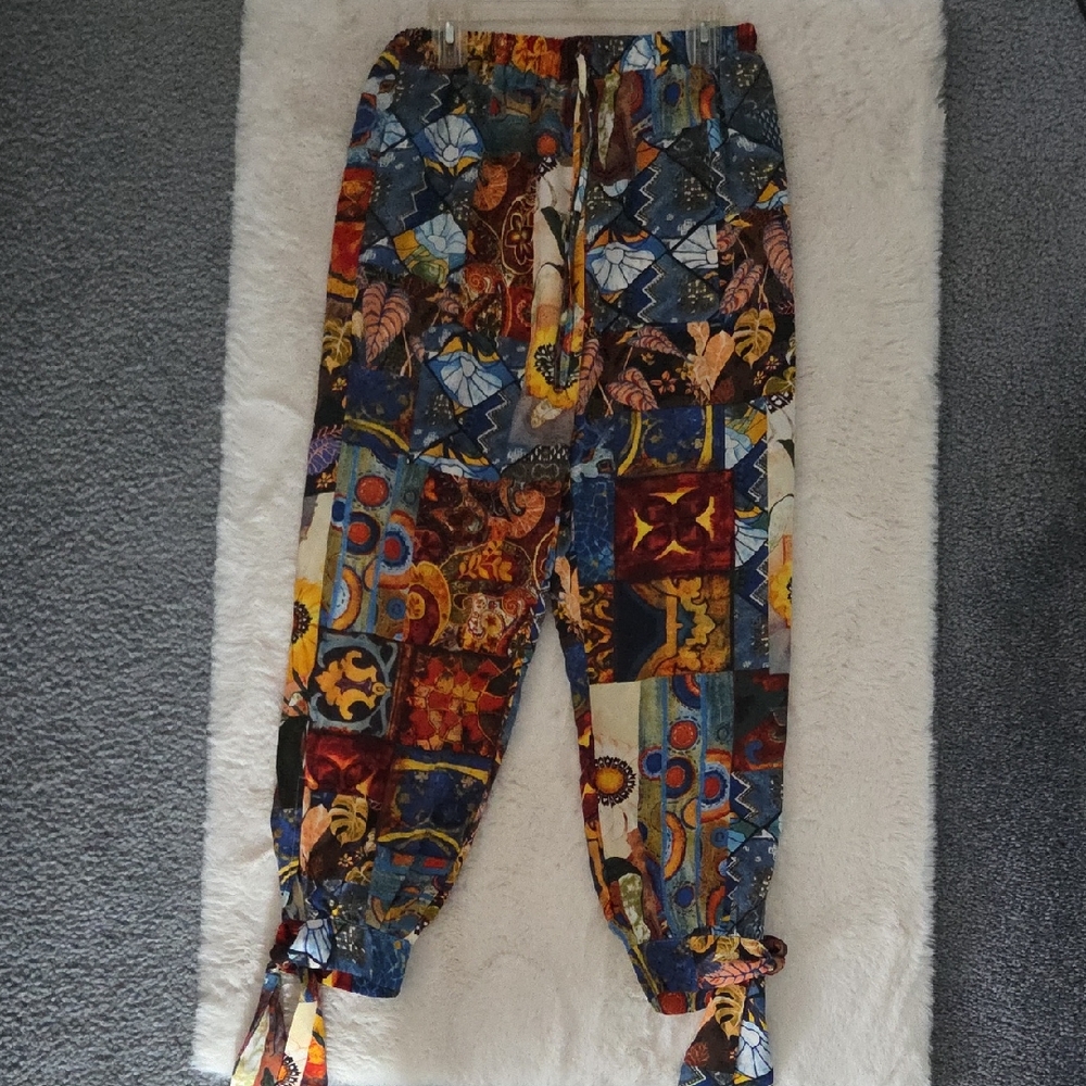 Multicolor Patchwork Drawstring Pants